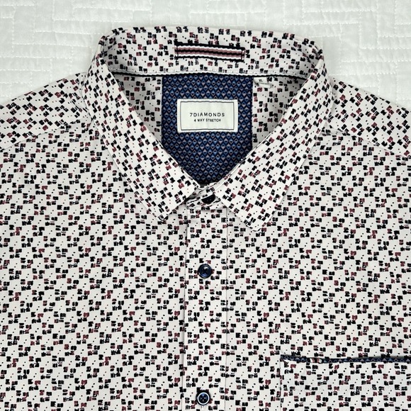 7Diamonds Other - 7 Diamonds 4 Way Stretch Geometric White Freedom Train Shirt Mens XL Button Up
